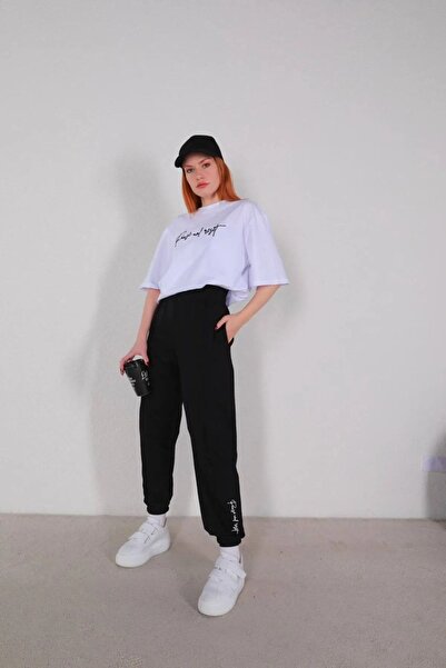 Mythologie Pause White T-shirt Black Sweatpants Jogger T-Shirt Bottom Top Tra...