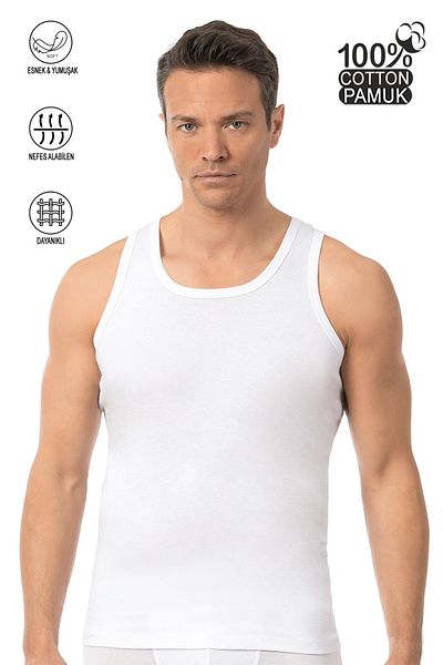 ÖZKAN underwear Özkan 0113 Men's 100% Cotton Rib Flexible Soft Thick Strap Undershirt