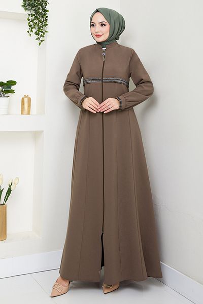 ModaMerve Glitter Transition Hijab Ferace 1012Esl1097-M Light Brown