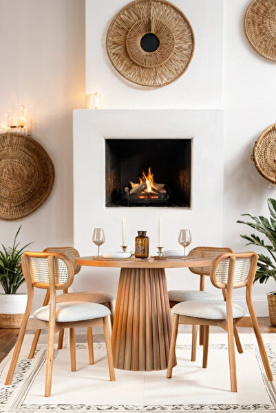 Woodenbend Elle Ahşap Natural Masa Sandalye Takımı 100x100 – 4 Sandalyeli İsk...