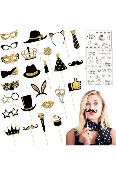 Karll Set of 25 photo booth decorations, cardboard, black/gold