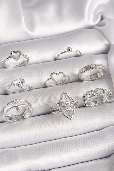 Store Brass Silver Color Zircon Stone Heart Pole Star Figure Women's Ring Combination