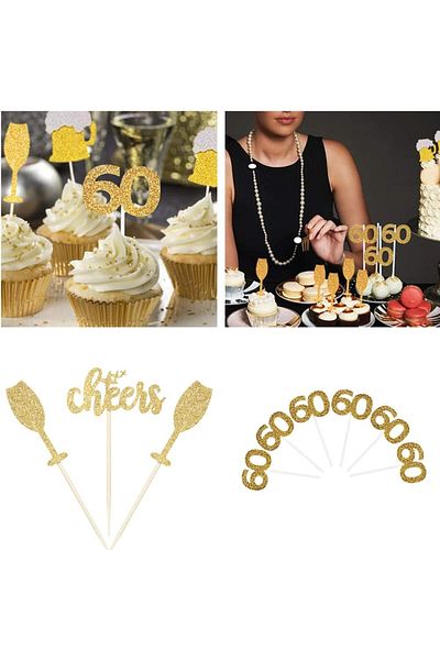Karll Set of 48 cake decorations, acrylic, gold
