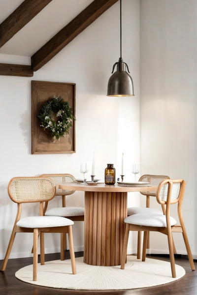 Woodenbend Haven Natural Ahşap Yuvarlak Masa Sandalye Takımı 100x100 İskandin...