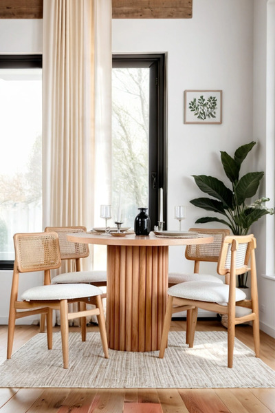 Woodenbend Esme Natural Ahşap Yuvarlak Masa Sandalye Takımı 100x100 İskandina...