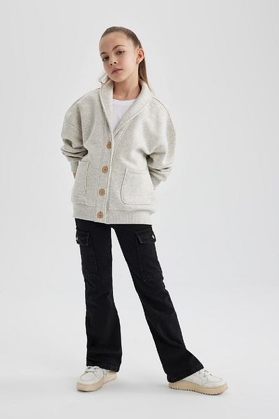 DeFacto Soft Furry Girl's Cardigan - Jacket Collar, Buttoned B9932A824Sp