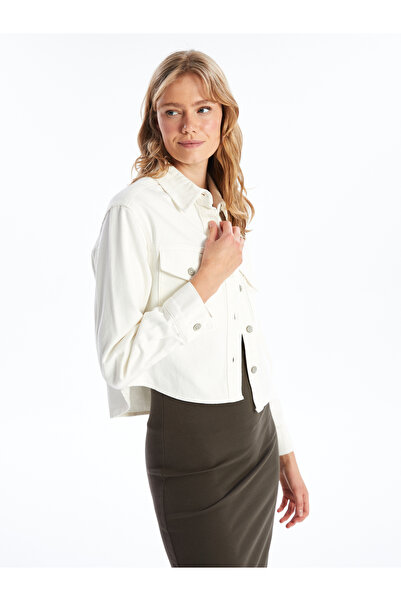 LC Waikiki Straight Long Sleeve Crop Women Jean Shirt Coat