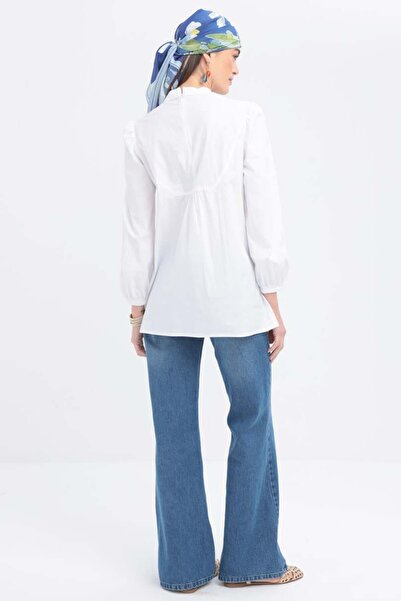 ALLDAY Poplin Tunic with White-Fish Garnish and Elastic Sleeves