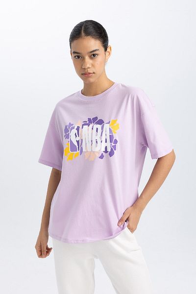 DeFacto Tricou cu mânecă scurtă cu decolteu triplu supradimensionat NBA Wordmark - B3960ax24sp