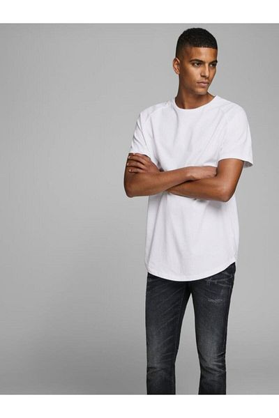 Jack & Jones Ανδρικό μπλουζάκι με κοντό μανίκι με λαιμόκοψη Ss σε λευκό Jjecurved