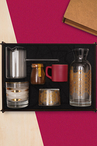 TrendHediye Premium Hediye Kutusunda & Cam Surahi, Cezve, Mum, Fincan, Kahve,