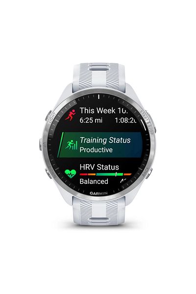 Garmin FORERUNNER 965, TITANIUM BEZEL WITH WHITESTONE CASE AND WHITESTONE/POWDER GRAY SILICONE BAND
