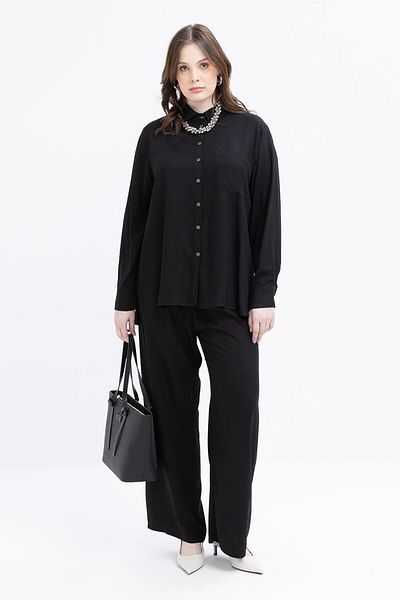 ALLDAY Black-Pocket Detailed Large Size Trousers Suit