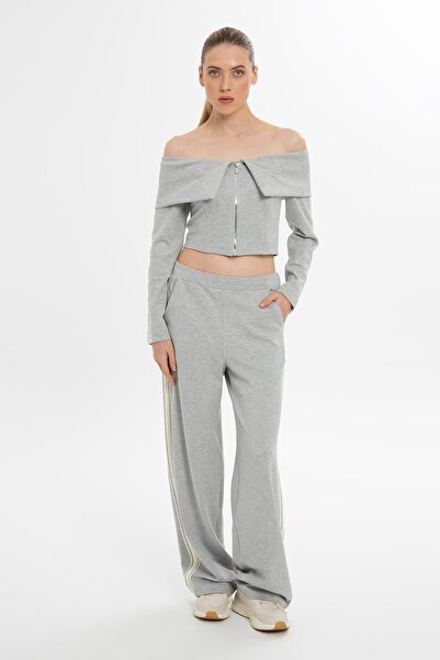 GIZIA SPORT Bol Kesim Şeritli Gri Pantolon