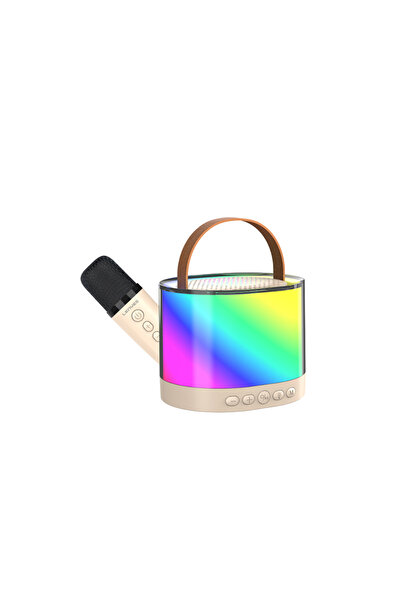 Lenyes S229 RGB Işıklı Askılı Mikrofonlu Bluetooth Speaker Hoparlör v5.3 Bej