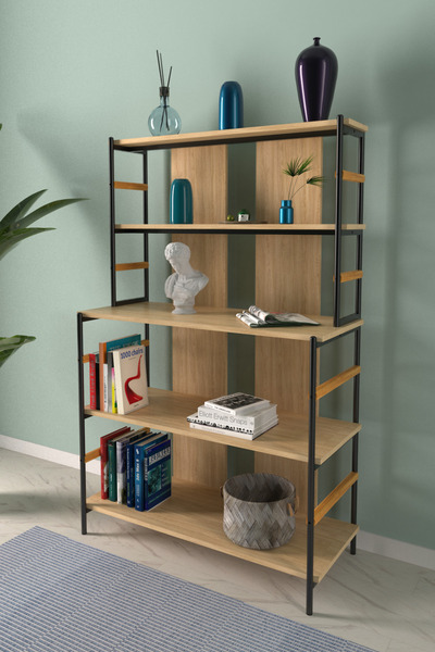 VİLİNZE Rafito Metal & Ahşap Bohem 5 Raflı Mdf Çok Amaçlı Kahve Köşesi Mutfak Rafı (SİYAH/NATUREL)