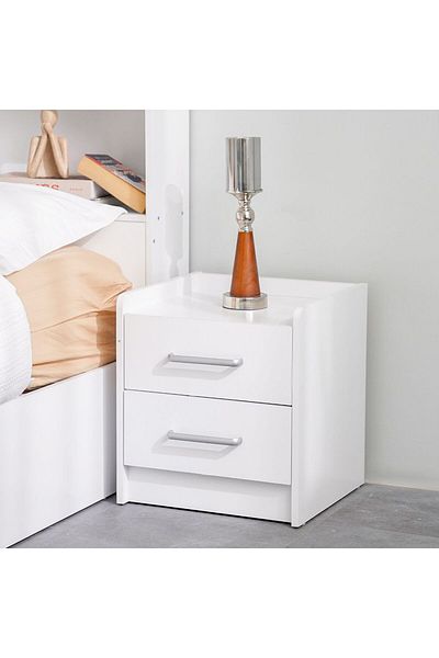Danube Home Supreme 2 Drawer Nightstand Multifunctional Bed Side Table - White L43xW40.5xH47cm