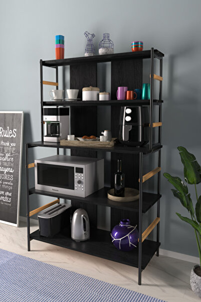 VİLİNZE Rafito Metal & Ahşap Bohem 5 Raflı MDF Çok Amaçlı Kahve Köşesi Mutfak...