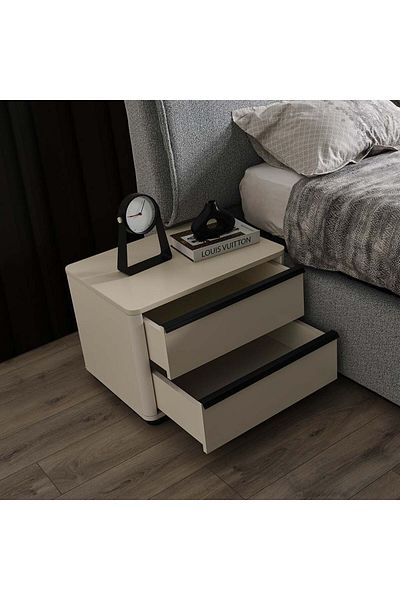 Danube Home طاولة جانبية متعددة الاستخدامات من جيهانجير، ذات درجين، وطاولة جانبية للسرير - أبيض/أسود، الطول: 65 سم × العرض: 47 سم × الارتفاع: 48 سم