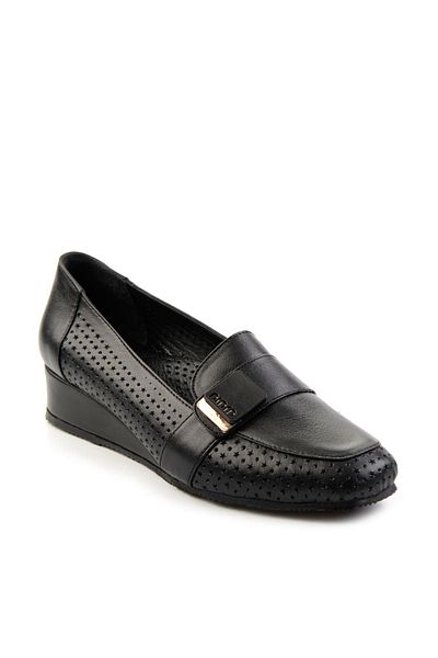 Bambi Black Leather Women's Wedge Heeled Shoes K 01531250003
