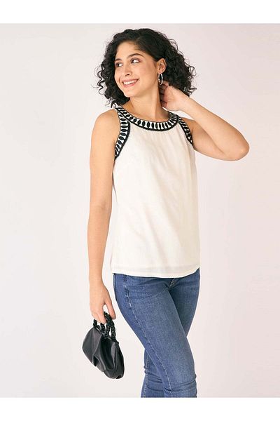 Salt Attire Boat Neck Stylish Women's Top Elegant Versatile & Comfortable Casual Wear