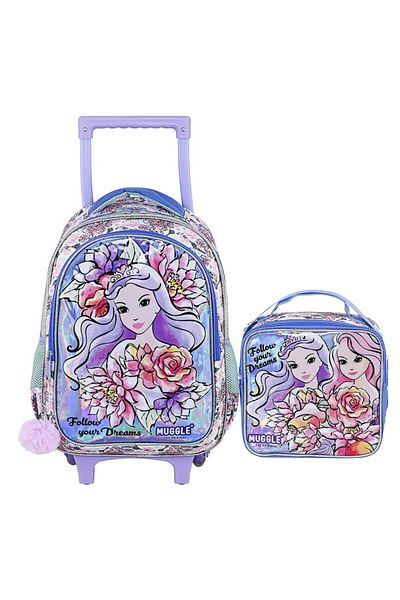 MUGGLE 2 Compartment Princess School Bag with Puller + Lunch Box with Thermos