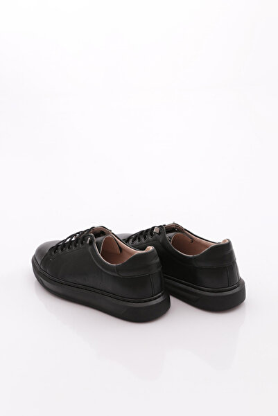 DGN Kadın Bağcıklı Düz Taban Sneaker Ayakkabı Hakiki Deri Siyah 26752623