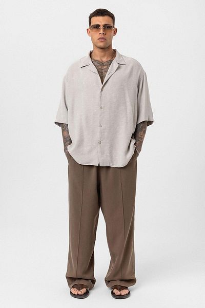VAMOSCLO Belt Detailed Baggy Lyocell Trousers Brown