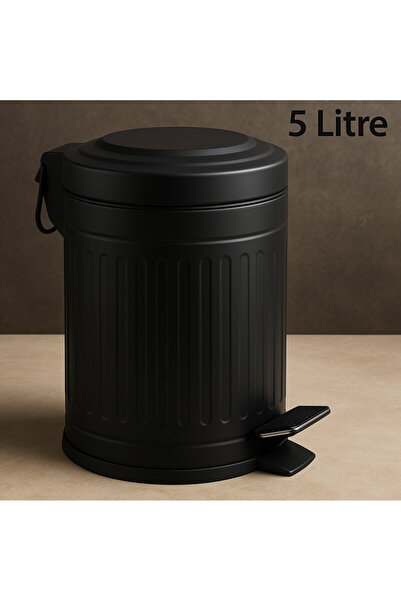 Veliday Agah Siyah Çöp Kovası Çöp Kutusu Çizgili Model 5 Litre