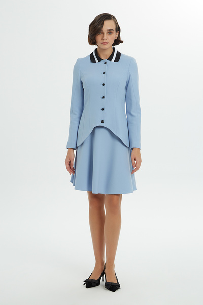 kı.we Ceketi Asimetrik Detaylı Mini Etekli Mavi Takım