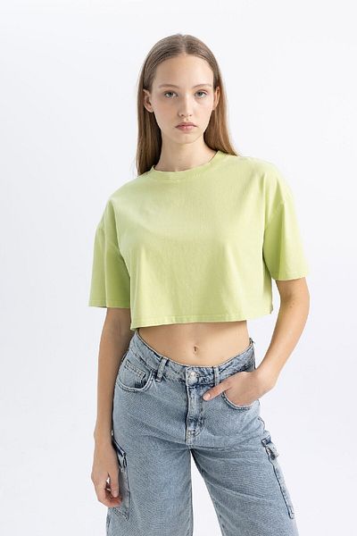 DeFacto Coool Crop Washed Faded Effect Basic μασίφ κοντομάνικο μπλουζάκι C5432ax24sm