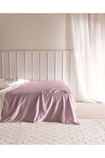 Madame Coco Ciel King Size 100% Cotton Elasticless Satin Bed Sheet - Light Plum