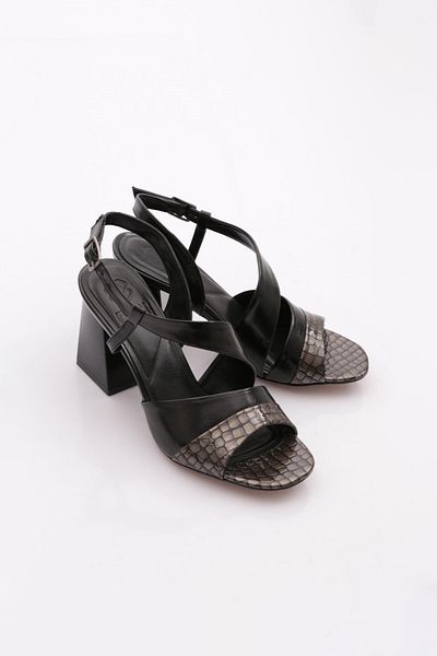 DGN Pantofi cu toc cu bretele încrucișate de damă, crocodil platină 99921033