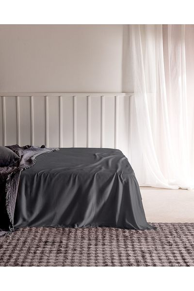 Madame Coco Ciel Double 100% Cotton Elastic Satin Bed Sheet - Dark Gray