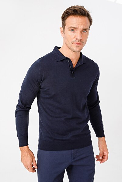Desen Triko Чоловічий базовий поло з тонким трикотажним коміром, темно-синій