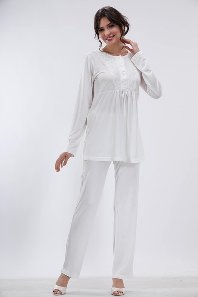Nehirsel Ekru Hamile Ve Lohusa Pijama Takımı 3'lü Set