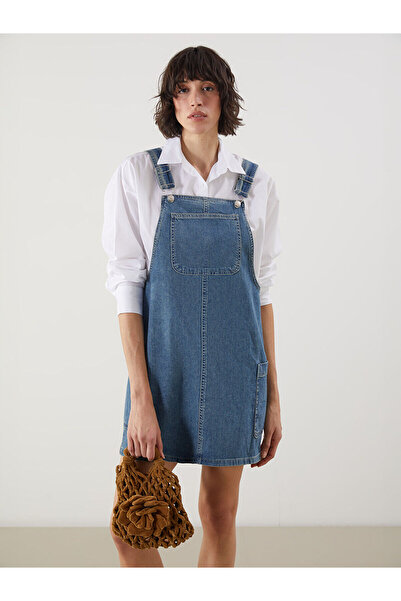 LC Waikiki Lcw Vision Indigo Square Collar Women Jean Salopet Dress with Neva...