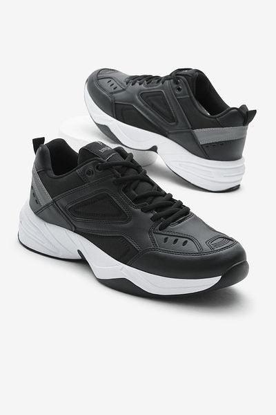 Tonny Black Pantofi sport unisex, negru, alb, cu talpă înaltă, cu șireturi