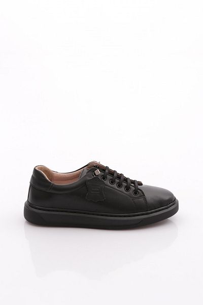 DGN Women's Lace-Up Flat Sole Sneaker Shoes Genuine Leather Black 26752623