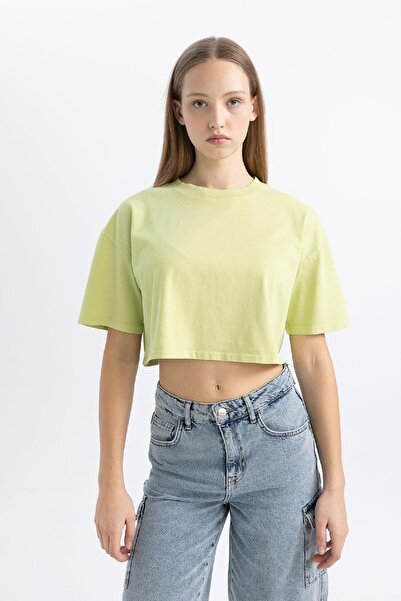 DeFacto Coool Crop Washed Faded Effect Basic Plain Short Sleeve T-Shirt C5432Ax24Sm