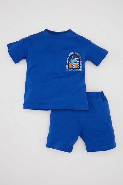 DeFacto 2-Piece Set for Baby Boy - Crew Neck Printed Combed Cotton T-Shirt and Shorts C5918A524Sm
