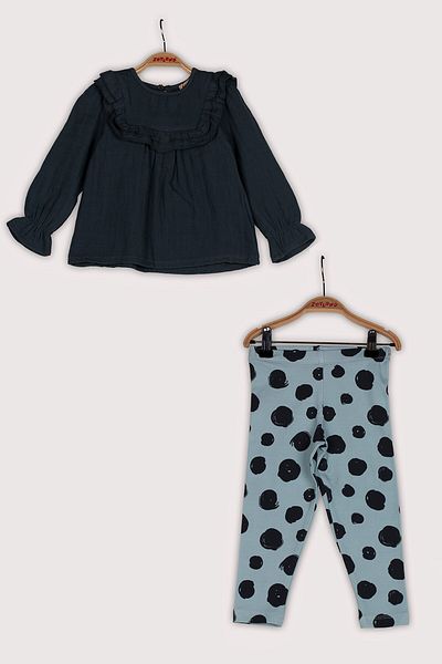 Zeyland Girl's Green Muslin Shirt and Tights Set (2-7 years old)
