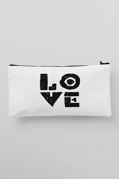 qoeuyl boutique Geantă de machiaj din pânză imprimată cu text Love Portofel pentru pix