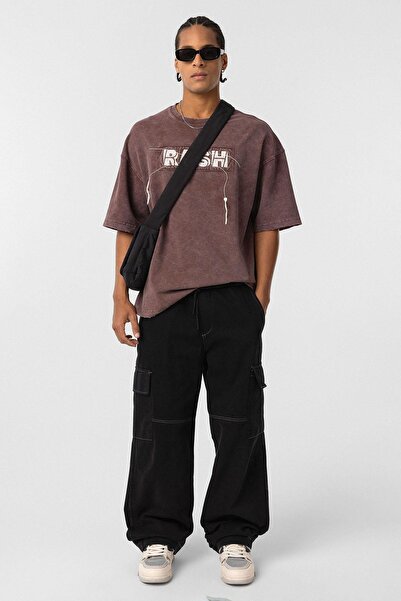 VAMOSCLO oversized με τύπωμα Μπλουζάκι - Καφέ Μοτίβο