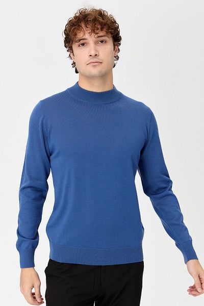Desen Triko Ανδρικό Basic Half Fisherman Λεπτό Πλεκτό Πουλόβερ Indigo