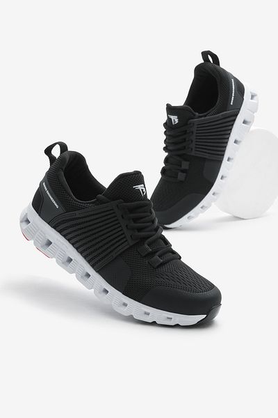 Tonny Black Unisex Black White Design Thermo Sole Stripe Breathable Fabric Lace-Up Sports Shoes
