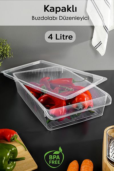 Meleni Home 1 Piece Covered Cabinet Refrigerator Organizer - Refrigerator Organizer Fruit Vegetable Storage Container 4 Lt