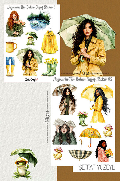 SelisCraft Yağmurlu Bir Bahar Temalı Şeffaf Sticker Seti 01-02 Ajanda Planlay...