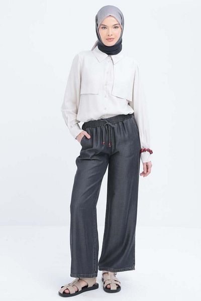 ALLDAY Gray-Waist Elastic Denim Trousers
