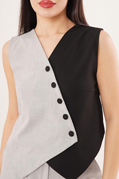 Hipo Trend Cross Patterned Buttoned Black Vest